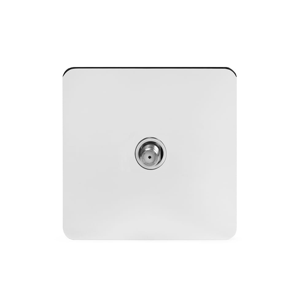 The Finsbury Collection Polished Chrome Flat Plate 1 Gang Satellite Socket Wht Ins Screwless