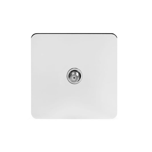 The Finsbury Collection Polished Chrome Flat Plate 1 Gang Satellite Socket Wht Ins Screwless