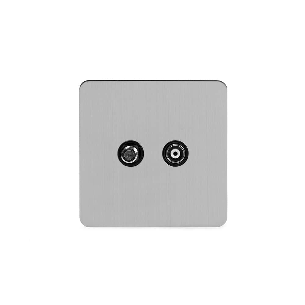 The Lombard Collection Brushed Chrome Flat Plate TV+ Satellite Socket Blk Ins Screwless