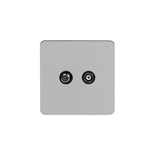 The Lombard Collection Brushed Chrome Flat Plate TV+ Satellite Socket Blk Ins Screwless