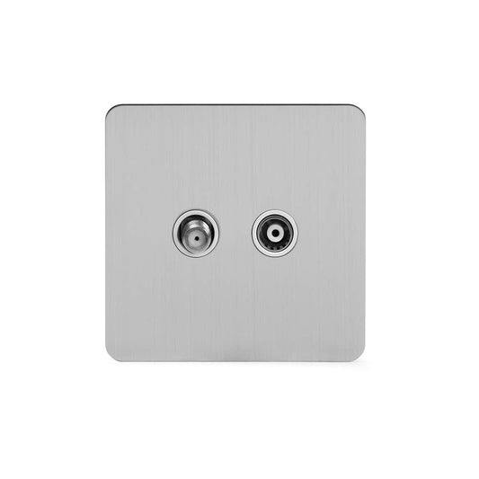 The Lombard Collection Brushed Chrome Flat Plate TV+ Satellite Socket Wht Ins Screwless