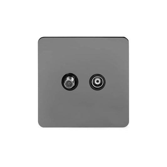 The Connaught Collection Black Nickel Flat Plate TV+ Satellite Socket Blk Ins Screwless