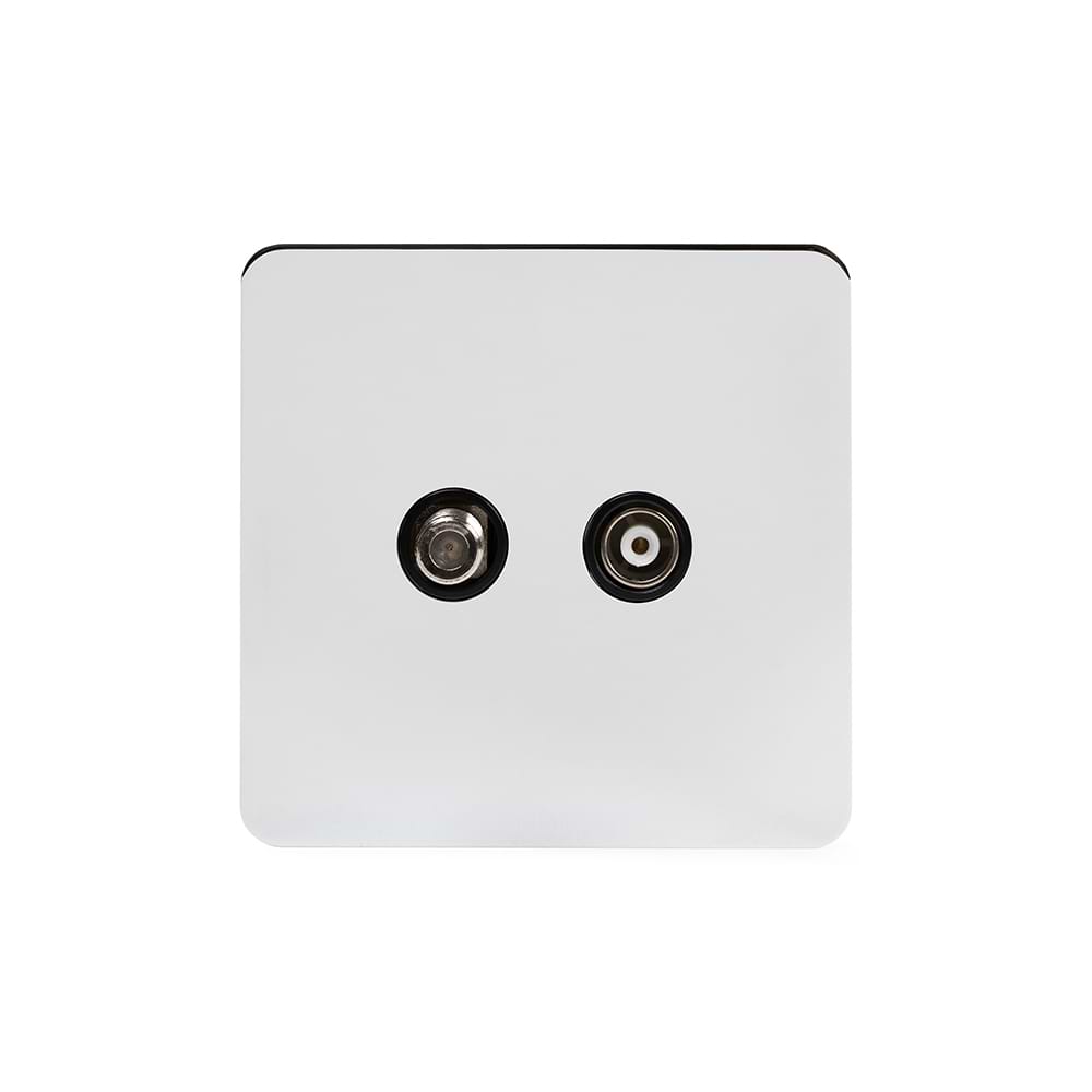The Finsbury Collection Polished Chrome Flat Plate TV+ Satellite Socket Blk Ins Screwless