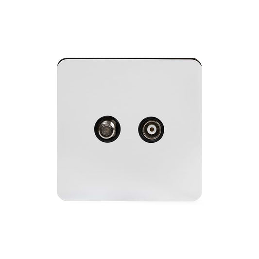The Finsbury Collection Polished Chrome Flat Plate TV+ Satellite Socket Blk Ins Screwless