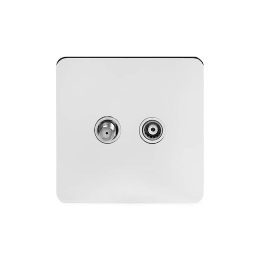 The Finsbury Collection Polished Chrome Flat Plate TV+ Satellite Socket Wht Ins Screwless