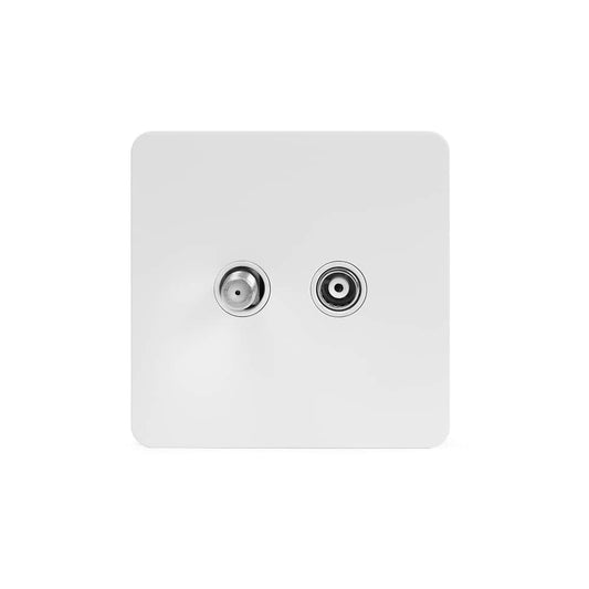 The Eldon Collection White Metal Flat Plate TV+ Satellite Socket Wht Ins Screwless