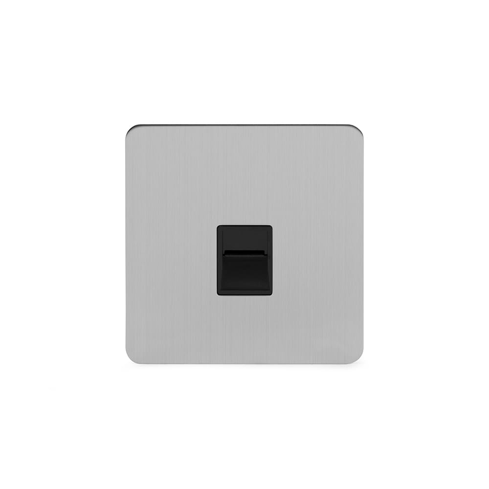 The Lombard Collection Brushed Chrome Flat Plate 1 Gang Telephone Master Socket,BT Blk Ins Screwless