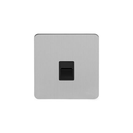 The Lombard Collection Brushed Chrome Flat Plate 1 Gang Telephone Master Socket,BT Blk Ins Screwless