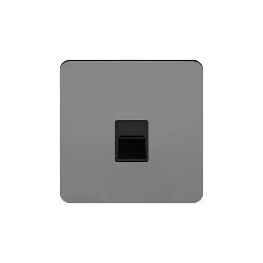 The Connaught Collection Black Nickel Flat Plate 1 Gang Telephone Master Socket,BT Blk Ins Screwless