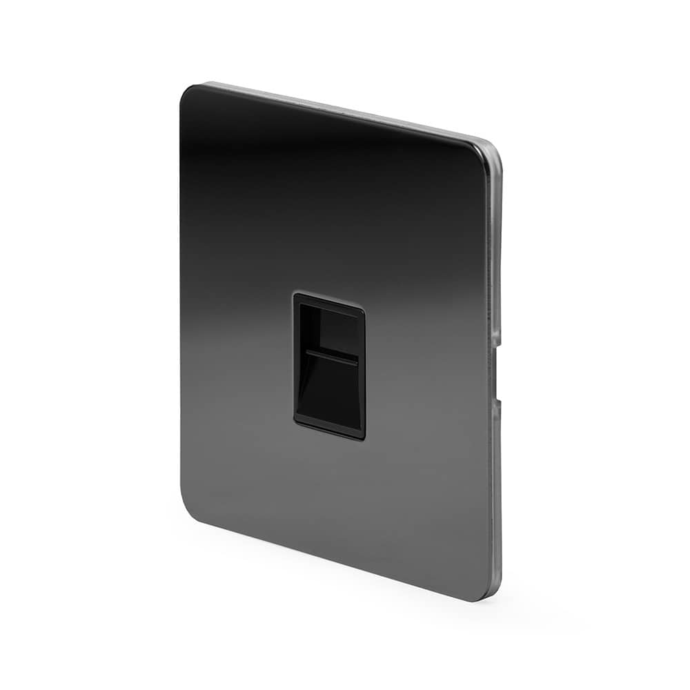 The Connaught Collection Black Nickel Flat Plate 1 Gang Telephone Master Socket,BT Blk Ins Screwless