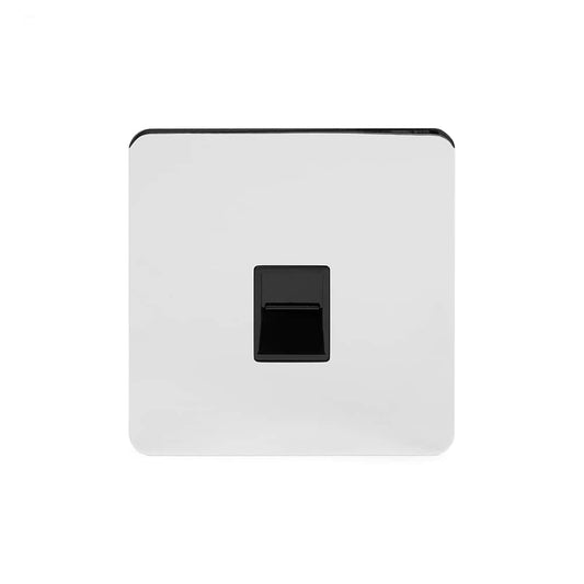The Finsbury Collection Polished Chrome Flat Plate 1 Gang Telephone Master Socket BT Blk Ins Screwless