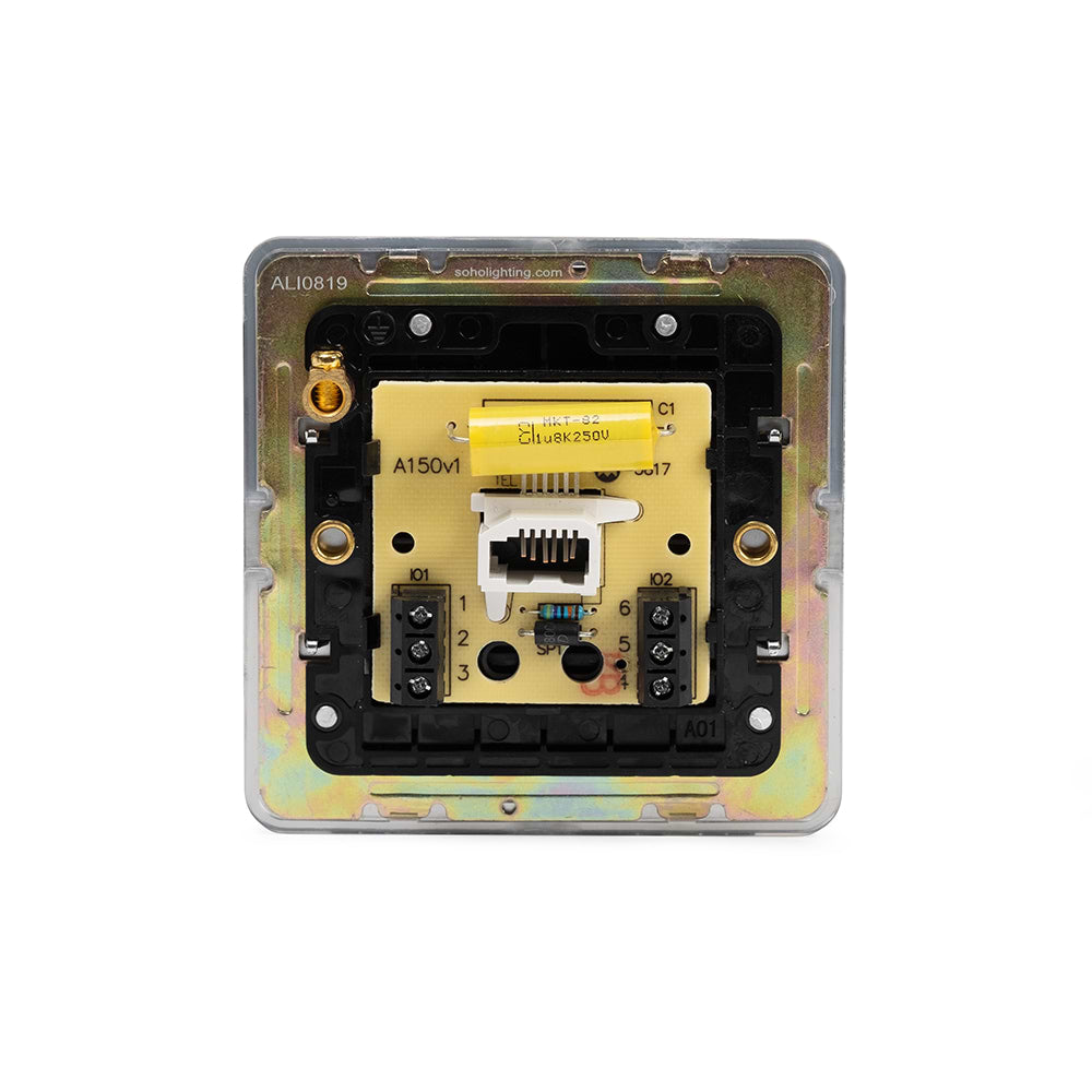 The Finsbury Collection Polished Chrome Flat Plate 1 Gang Telephone Master Socket BT Blk Ins Screwless