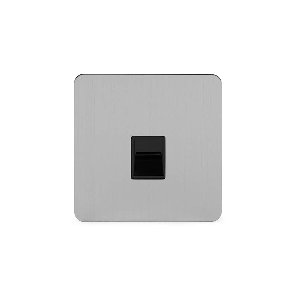 The Lombard Collection Brushed Chrome Flat Plate 1 Gang Telephone Secondary (Slave) Socket,BT Blk Ins Screwless