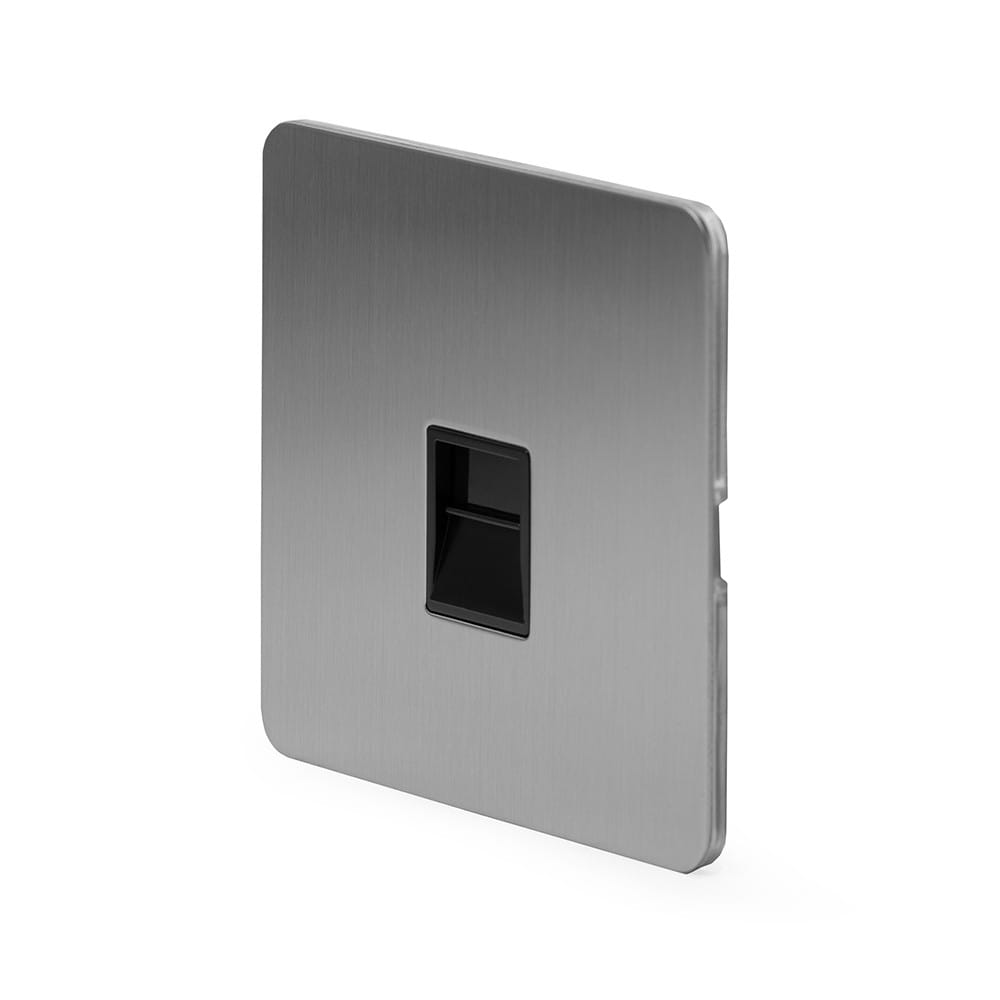 The Lombard Collection Brushed Chrome Flat Plate 1 Gang Telephone Secondary (Slave) Socket,BT Blk Ins Screwless