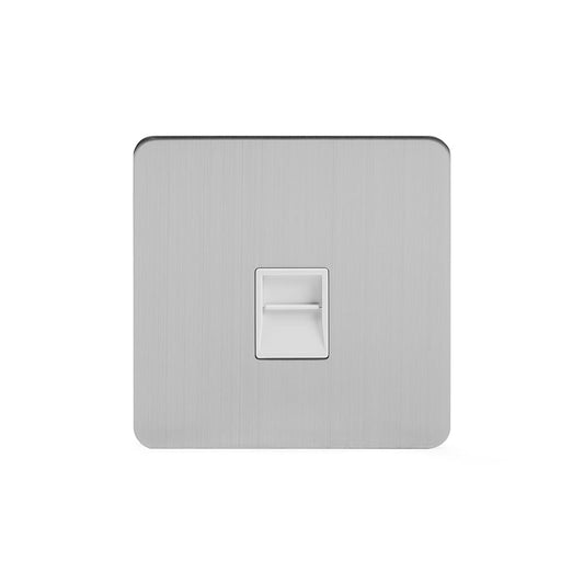 The Lombard Collection Brushed Chrome Flat Plate 1 Gang Telephone Secondary (Slave) Socket BT Wht Ins Screwless