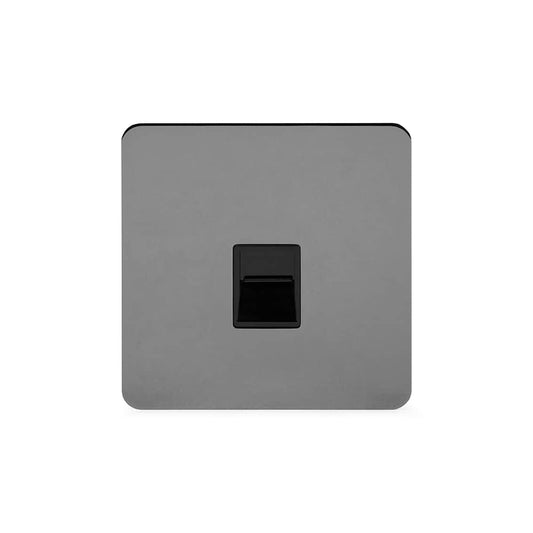 The Connaught Collection Black Nickel Flat Plate 1 Gang Telephone Secondary (Slave) Socket,BT Blk Ins Screwless