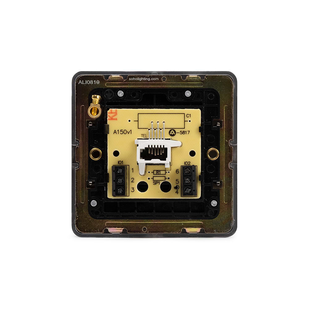 The Connaught Collection Black Nickel Flat Plate 1 Gang Telephone Secondary (Slave) Socket,BT Blk Ins Screwless