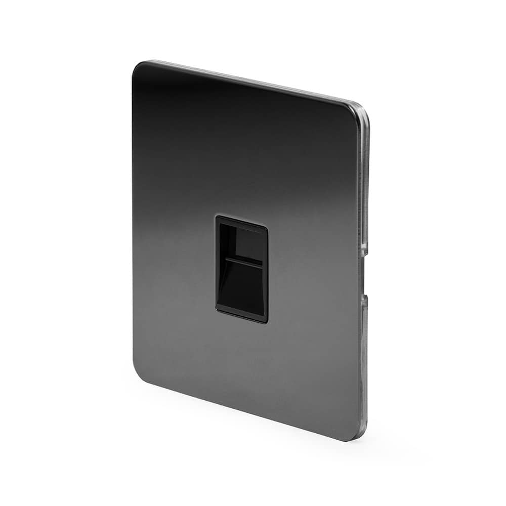 The Connaught Collection Black Nickel Flat Plate 1 Gang Telephone Secondary (Slave) Socket,BT Blk Ins Screwless