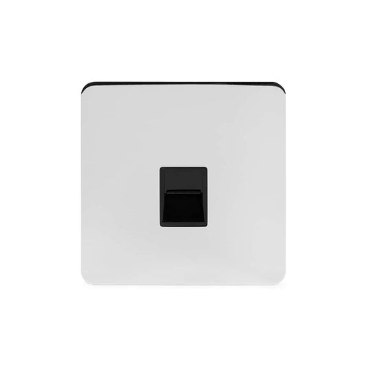 The Finsbury Collection Polished Chrome Flat Plate 1 Gang Telephone Secondary (Slave) Socket BT Blk Ins Screwless
