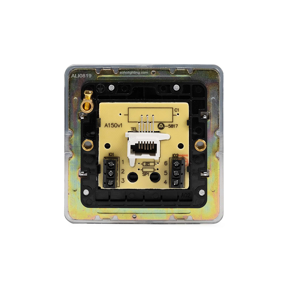 The Finsbury Collection Polished Chrome Flat Plate 1 Gang Telephone Secondary (Slave) Socket BT Blk Ins Screwless