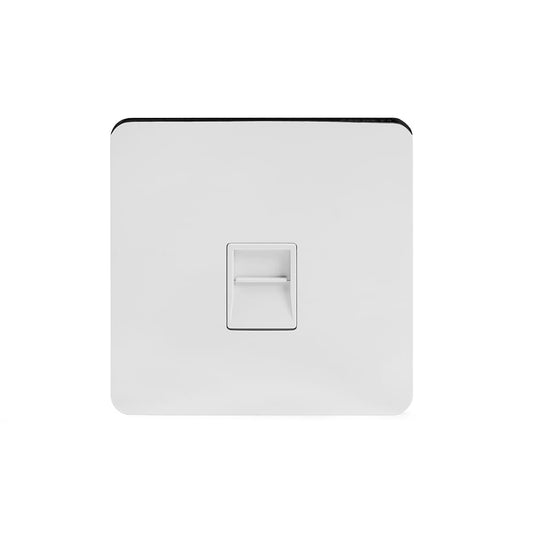 The Finsbury Collection Polished Chrome Flat Plate 1 Gang Telephone Secondary (Slave) Socket,BT Wht Ins Screwless