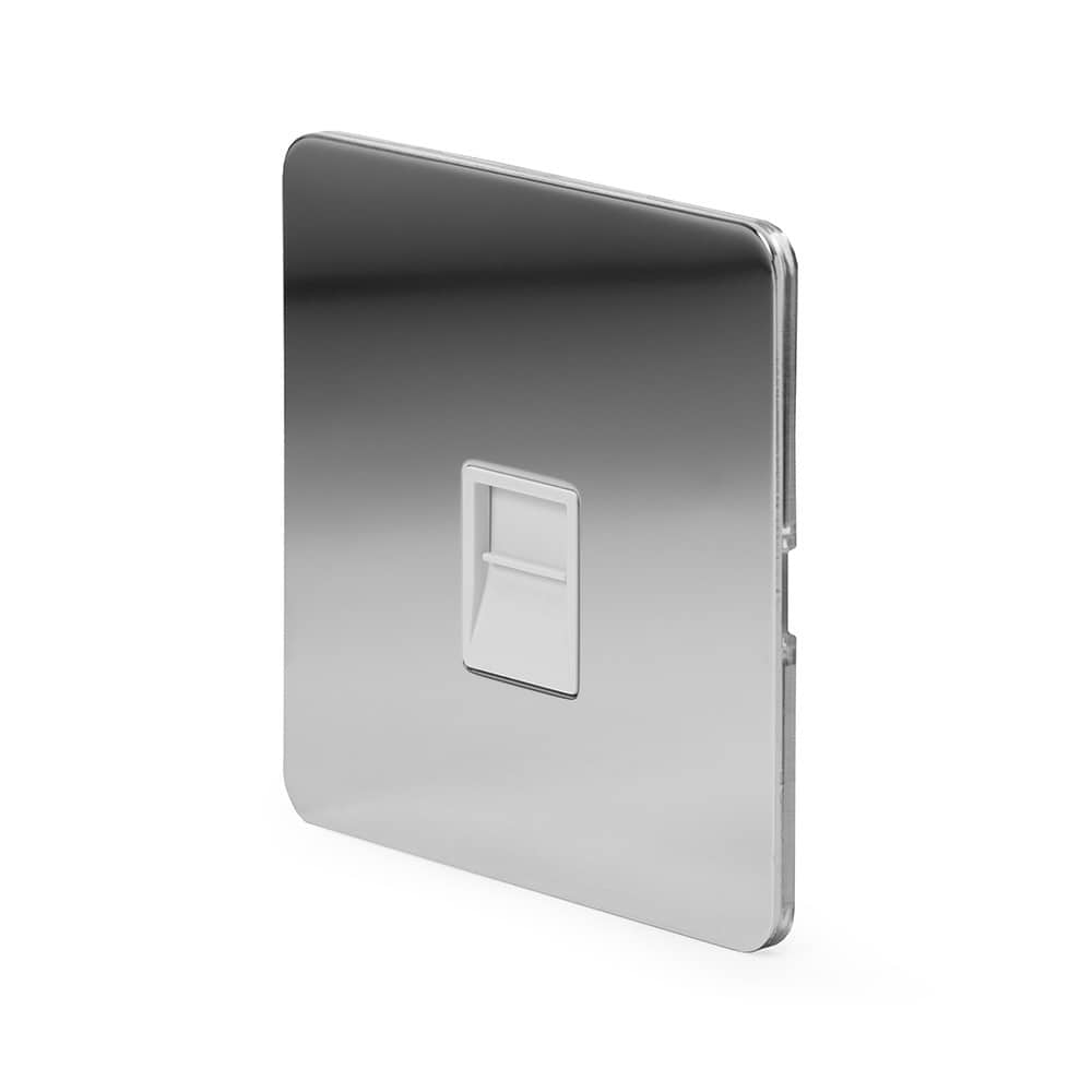 The Finsbury Collection Polished Chrome Flat Plate 1 Gang Telephone Secondary (Slave) Socket,BT Wht Ins Screwless