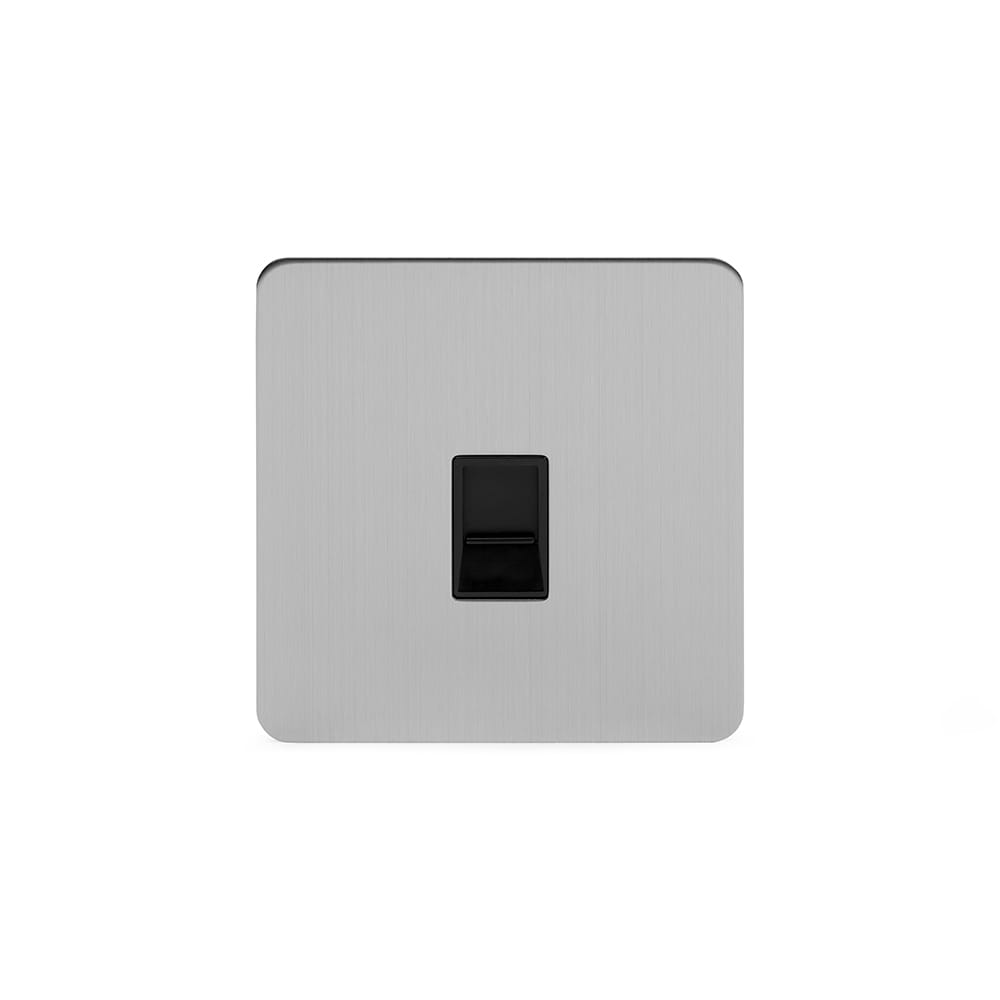 The Lombard Collection Brushed Chrome Flat Plate 1 Gang Data Socket RJ45 Ethernet Cat5/Cat6 Blk Ins Screwless