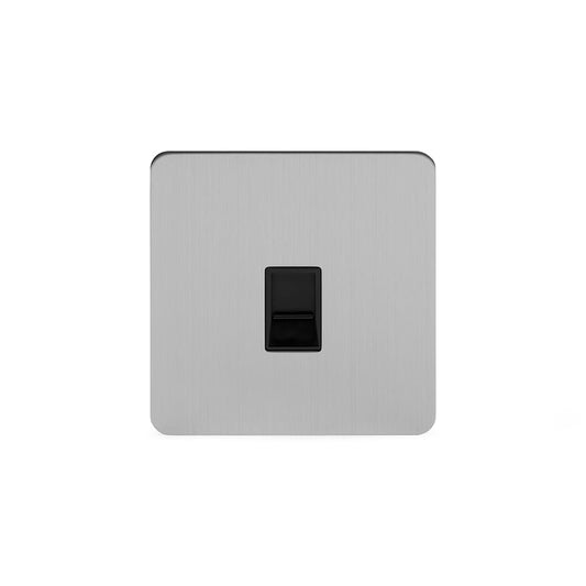 The Lombard Collection Brushed Chrome Flat Plate 1 Gang Data Socket RJ45 Ethernet Cat5/Cat6 Blk Ins Screwless