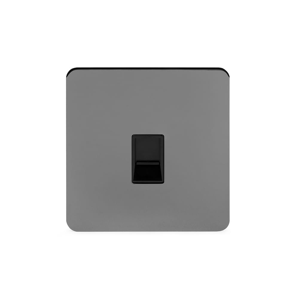 The Connaught Collection Black Nickel Flat Plate 1 Gang Data Socket RJ45 Ethernet Cat5/Cat6 Blk Ins Screwless