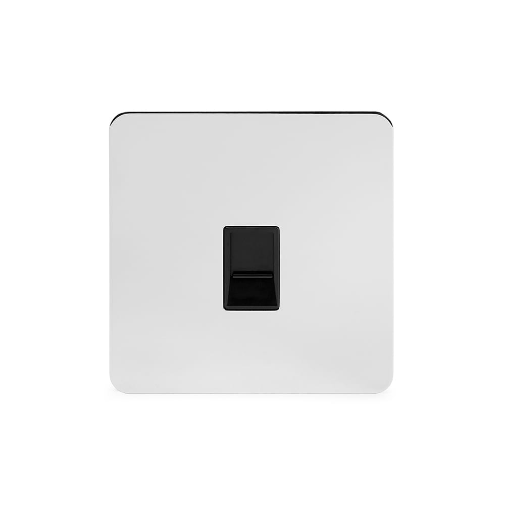 The Finsbury Collection Polished Chrome Flat Plate 1 Gang Data Socket RJ45 Ethernet Cat5/Cat6 Blk Ins Screwless