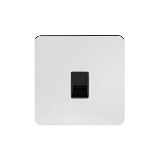 The Finsbury Collection Polished Chrome Flat Plate 1 Gang Data Socket RJ45 Ethernet Cat5/Cat6 Blk Ins Screwless