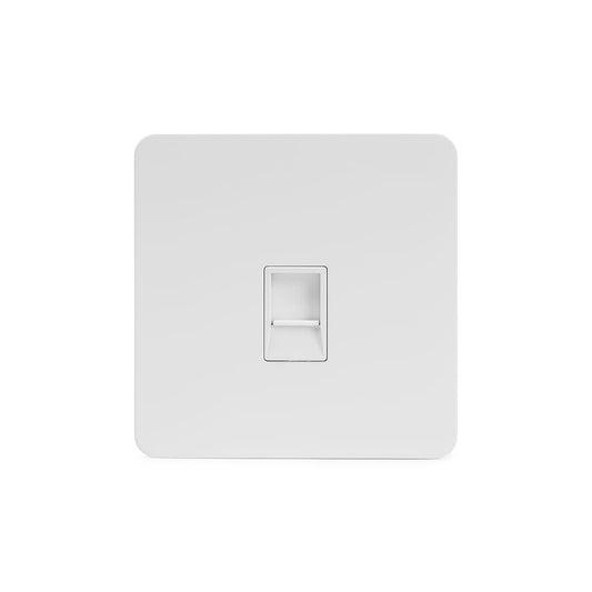 The Eldon Collection White Metal Flat Plate 1 Gang Data Socket RJ45 Ethernet Cat5/Cat6 Wht Ins Screwless