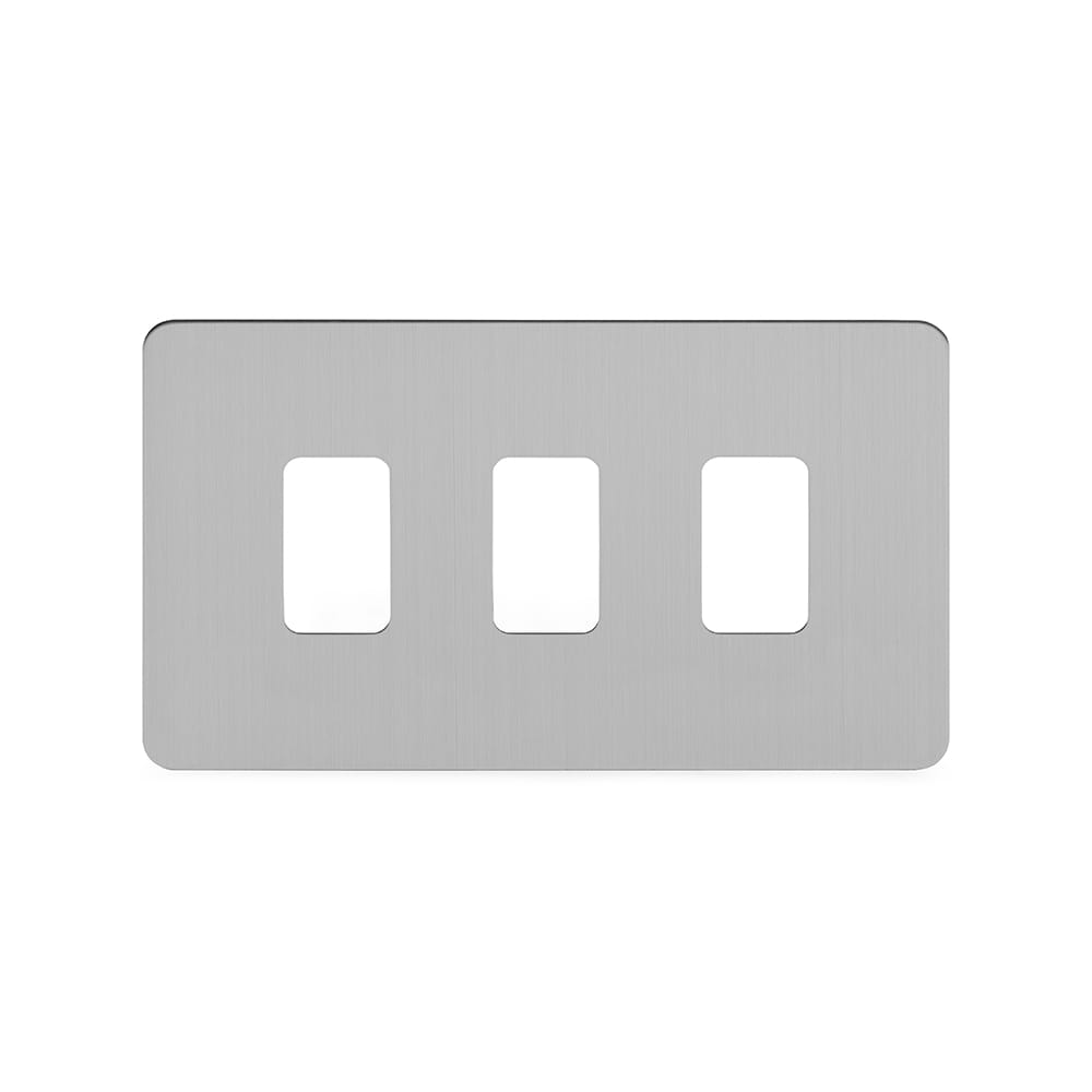 The Lombard Collection Brushed Chrome Flat Plate 3 Gang RM Rectangular Module Grid Switch Plate
