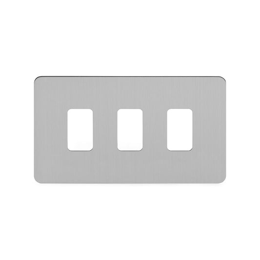 The Lombard Collection Brushed Chrome Flat Plate 3 Gang RM Rectangular Module Grid Switch Plate