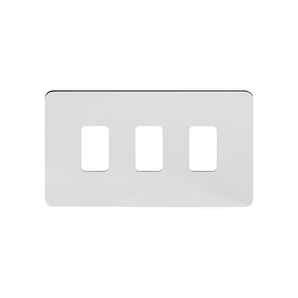 The Finsbury Collection Polished Chrome Flat Plate 3 Gang RM Rectangular Module Grid Switch Plate