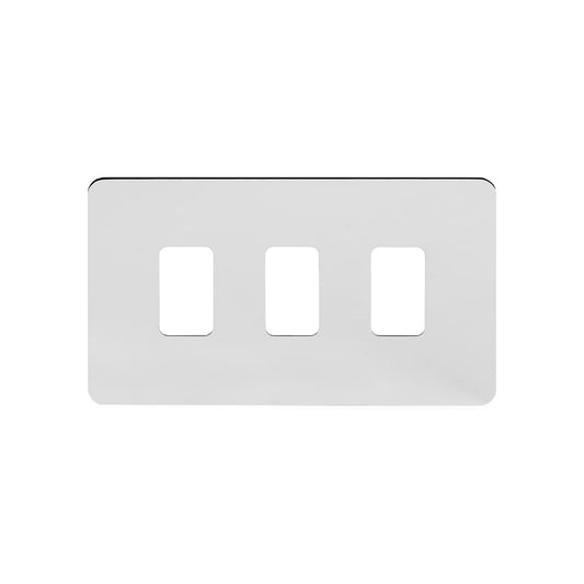The Finsbury Collection Polished Chrome Flat Plate 3 Gang RM Rectangular Module Grid Switch Plate