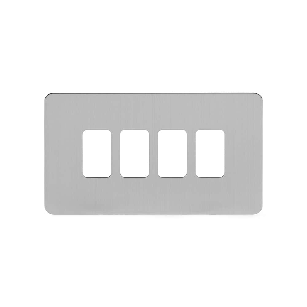 The Lombard Collection Brushed Chrome Flat Plate 4 Gang RM Rectangular Module Grid Switch Plate