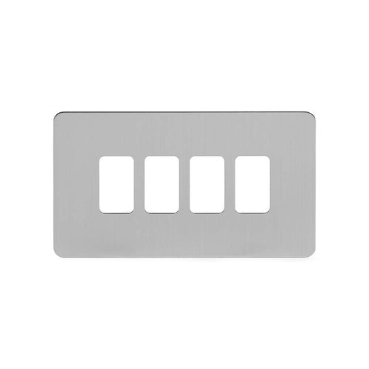 The Lombard Collection Brushed Chrome Flat Plate 4 Gang RM Rectangular Module Grid Switch Plate