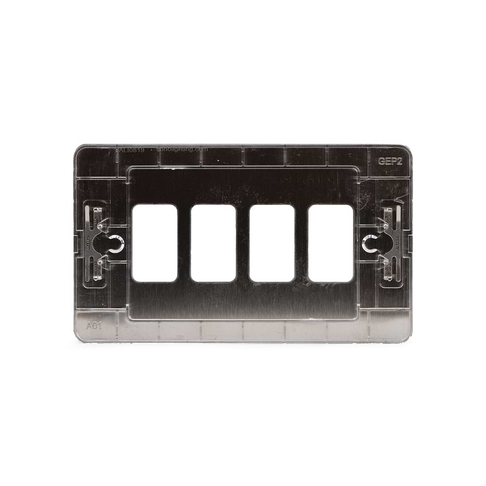 The Lombard Collection Brushed Chrome Flat Plate 4 Gang RM Rectangular Module Grid Switch Plate
