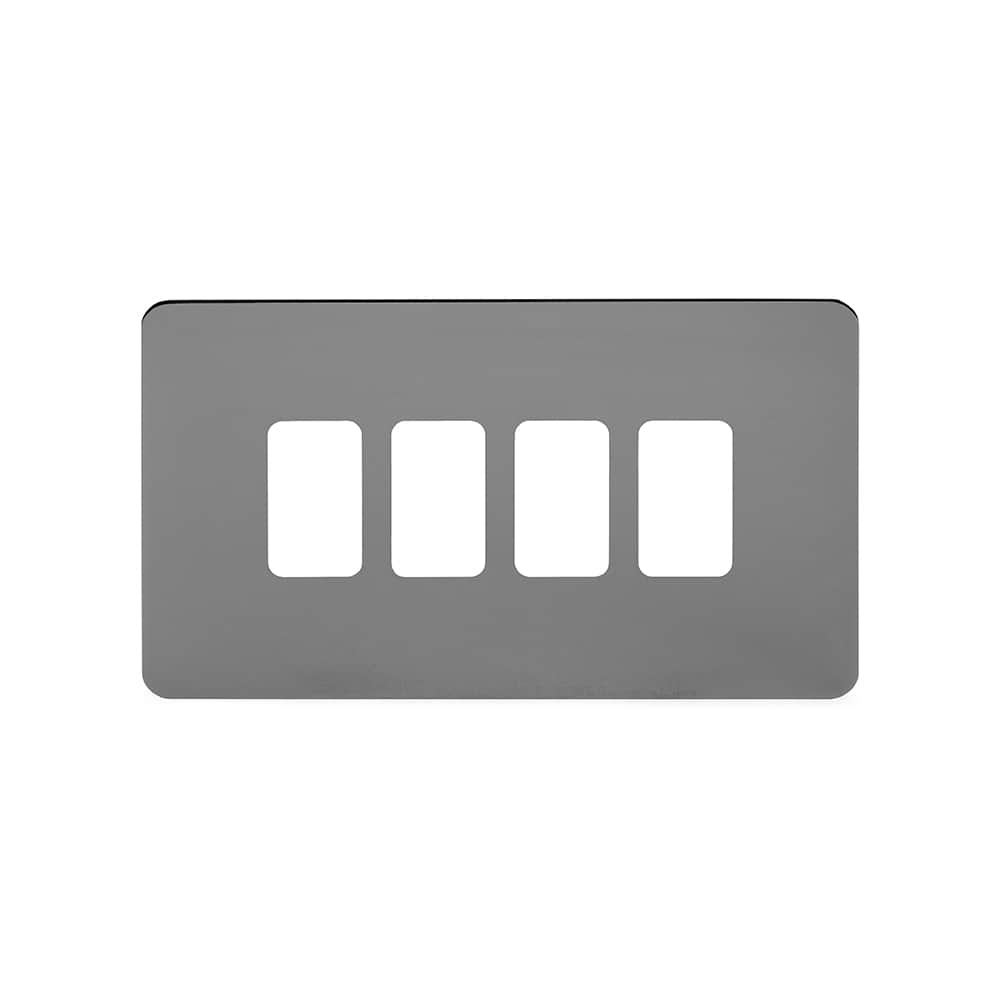 The Connaught Collection Black Nickel Flat Plate 4 Gang RM Rectangular Module Grid Switch Plate