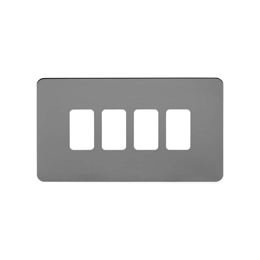 The Connaught Collection Black Nickel Flat Plate 4 Gang RM Rectangular Module Grid Switch Plate
