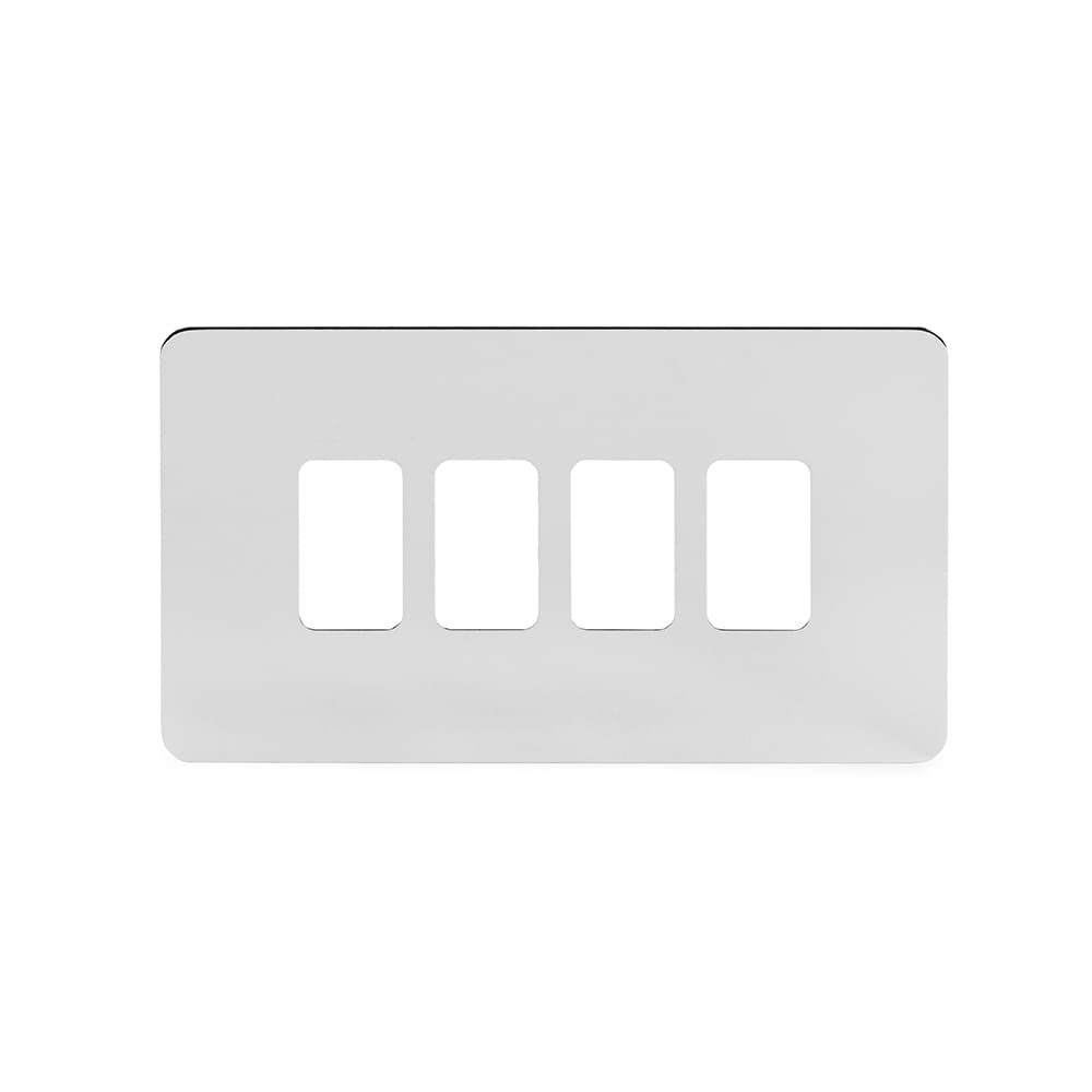 The Finsbury Collection Polished Chrome Flat Plate 4 Gang RM Rectangular Module Grid Switch Plate