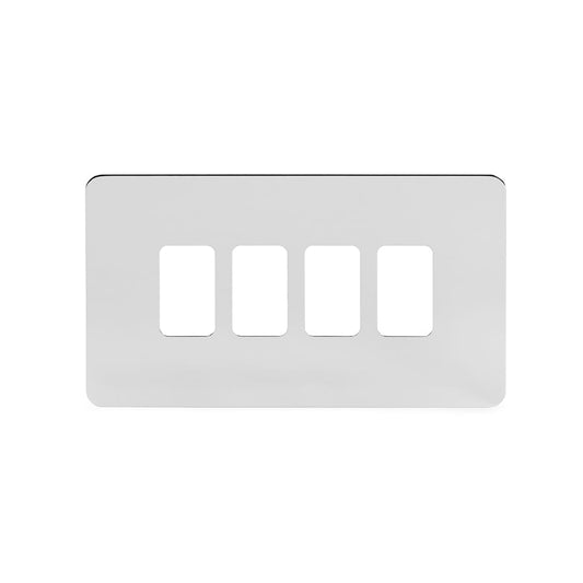 The Finsbury Collection Polished Chrome Flat Plate 4 Gang RM Rectangular Module Grid Switch Plate