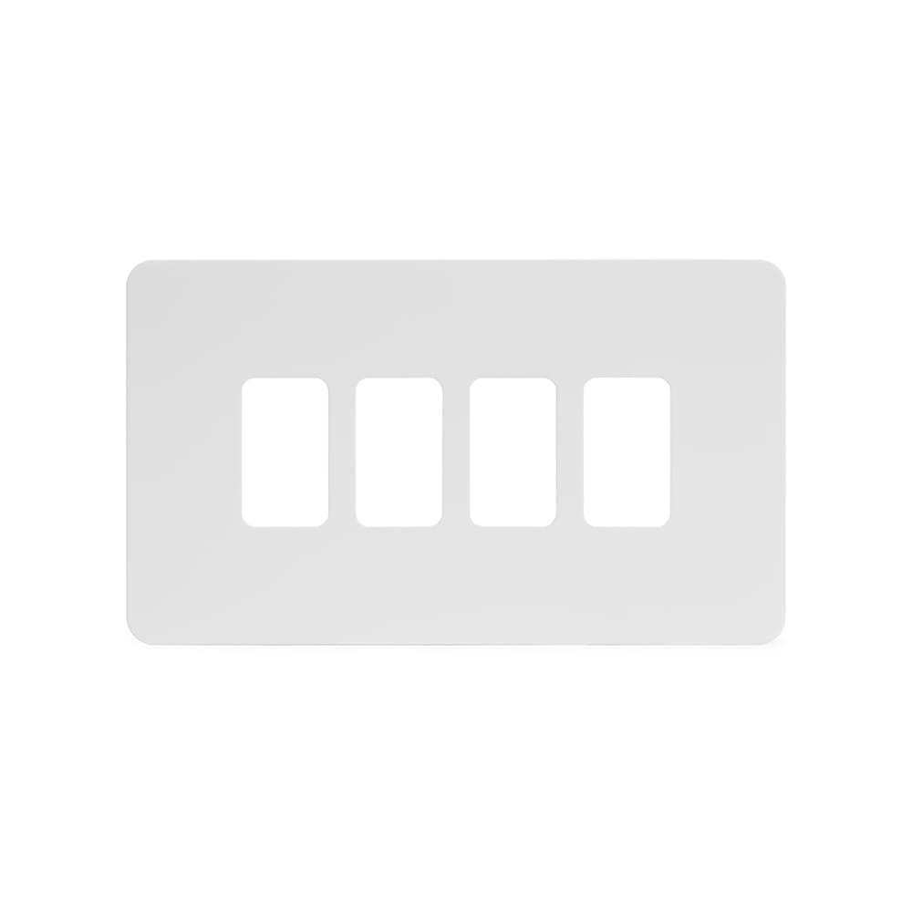 The Eldon Collection White Metal Flat Plate 4 Gang RM Rectangular Module Grid Switch Plate