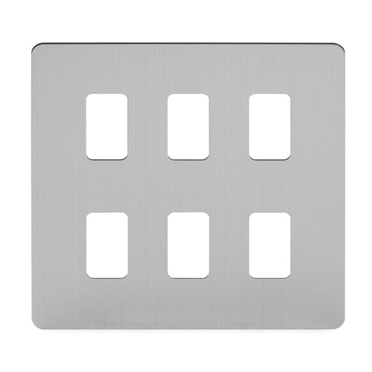 The Lombard Collection Brushed Chrome Flat Plate 6 Gang RM Rectangular Module Grid Switch Plate
