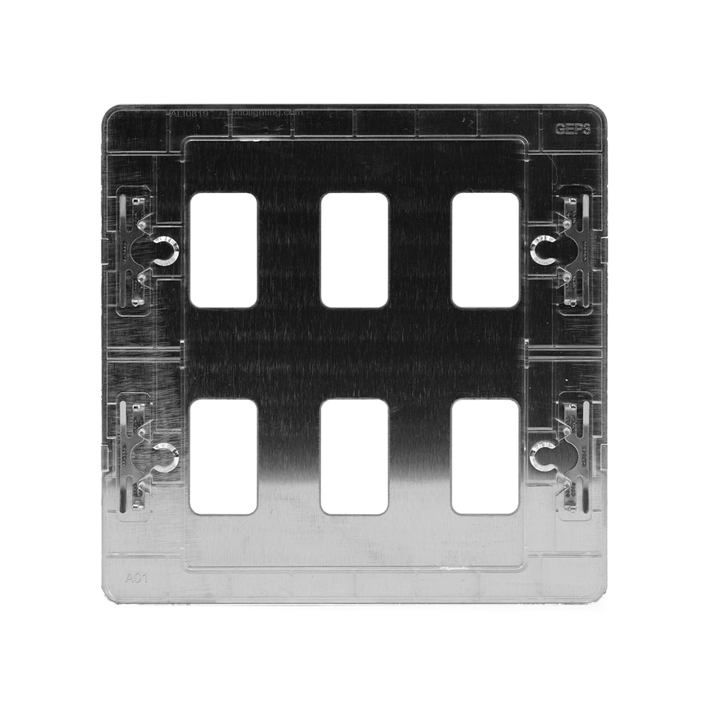 The Lombard Collection Brushed Chrome Flat Plate 6 Gang RM Rectangular Module Grid Switch Plate