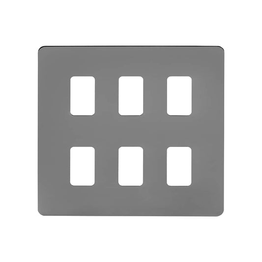 The Connaught Collection Black Nickel Flat Plate 6 Gang RM Rectangular Module Grid Switch Plate
