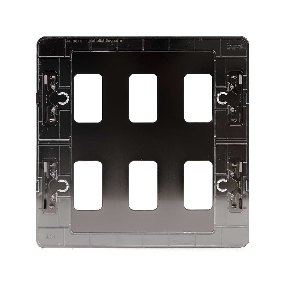 The Connaught Collection Black Nickel Flat Plate 6 Gang RM Rectangular Module Grid Switch Plate