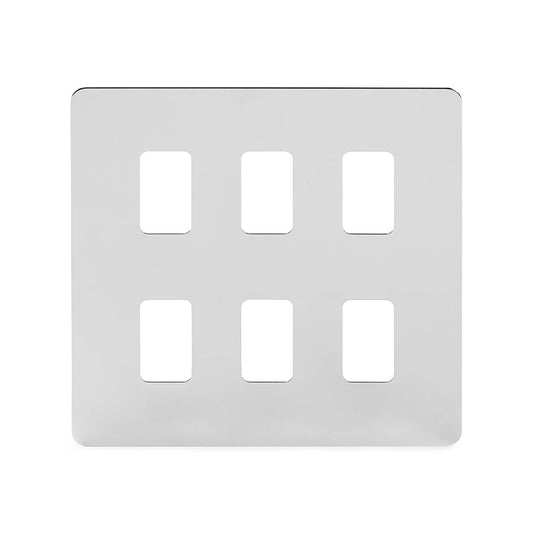 The Finsbury Collection Polished Chrome Flat Plate 6 Gang RM Rectangular Module Grid Switch Plate