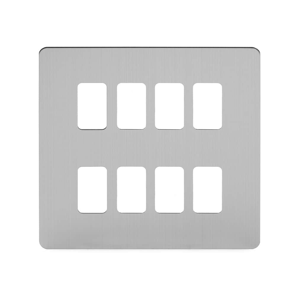 The Lombard Collection Brushed Chrome Flat Plate 8 Gang RM Rectangular Module Grid Switch Plate